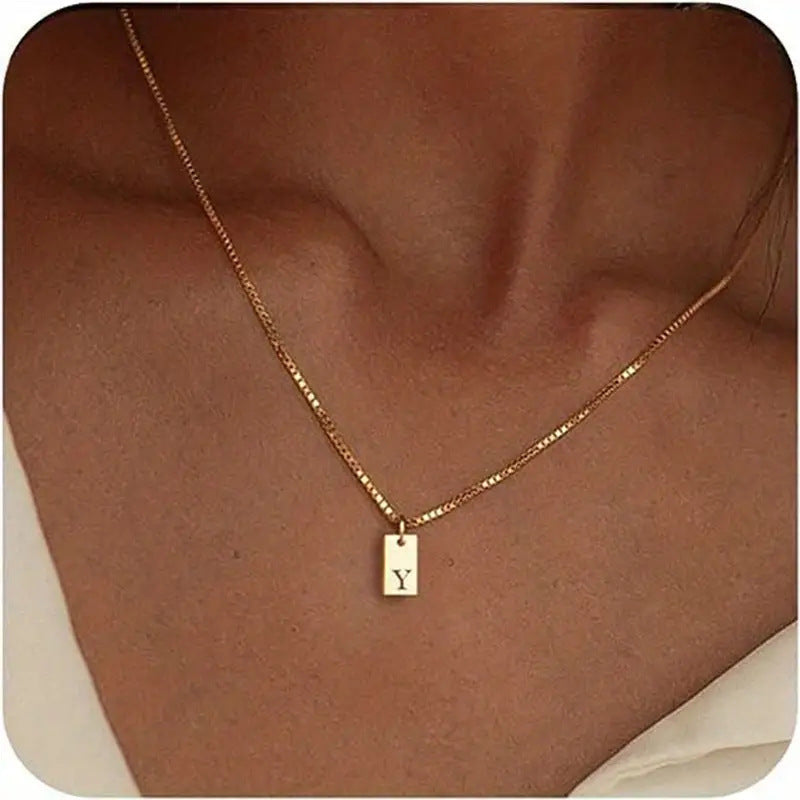 Stainless Steel Letter Pendant Necklace – Box Chain
