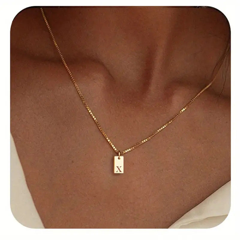 Stainless Steel Letter Pendant Necklace – Box Chain