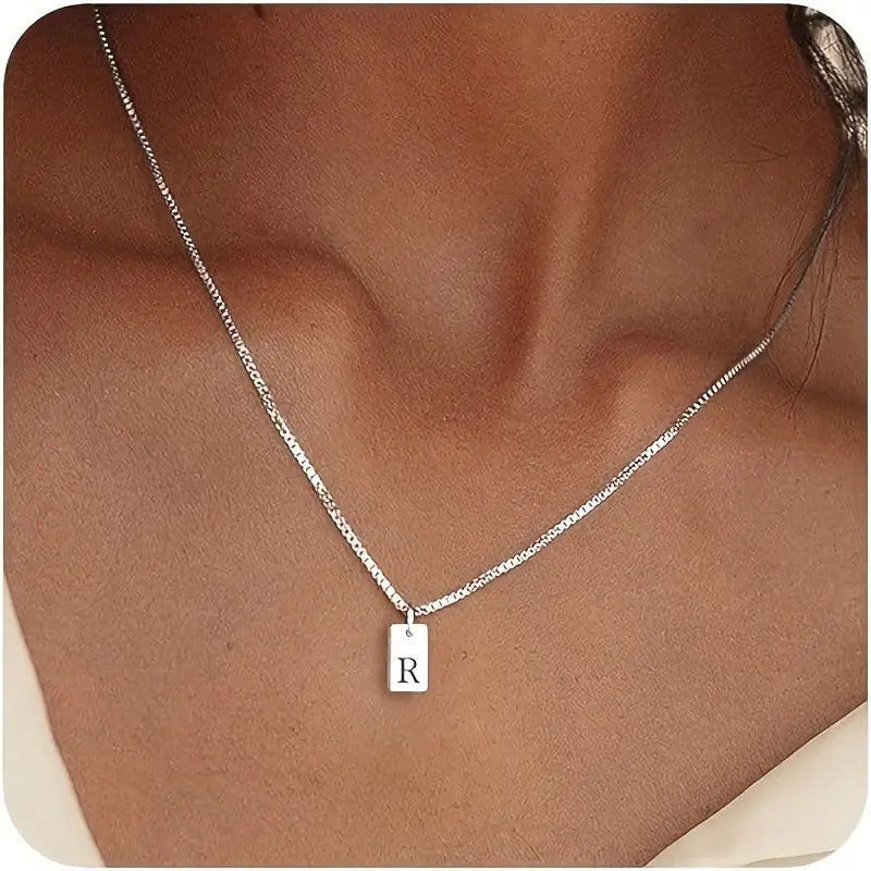 Stainless Steel Letter Pendant Necklace – Box Chain