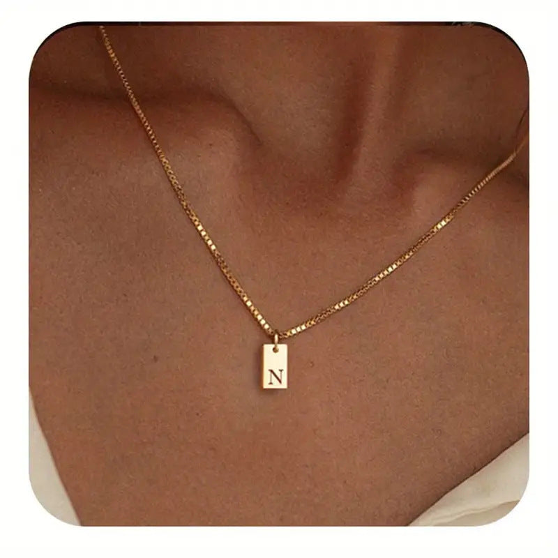 Stainless Steel Letter Pendant Necklace – Box Chain