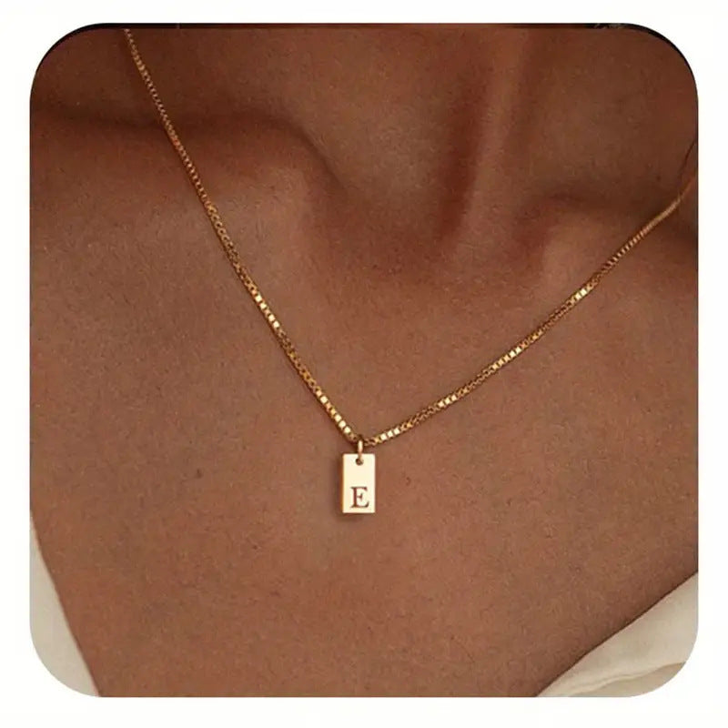 Stainless Steel Letter Pendant Necklace – Box Chain