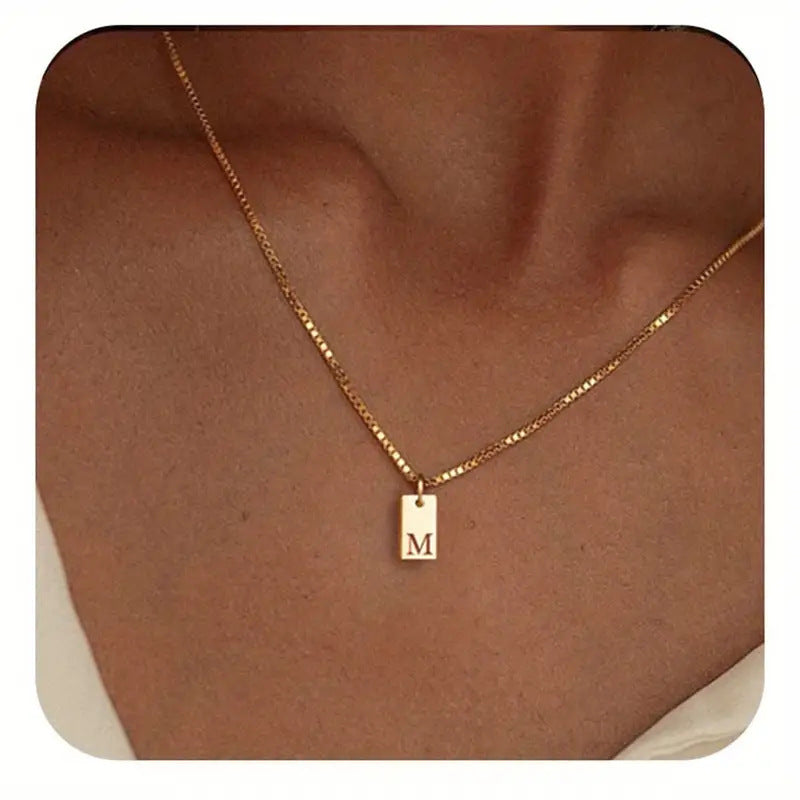 Stainless Steel Letter Pendant Necklace – Box Chain