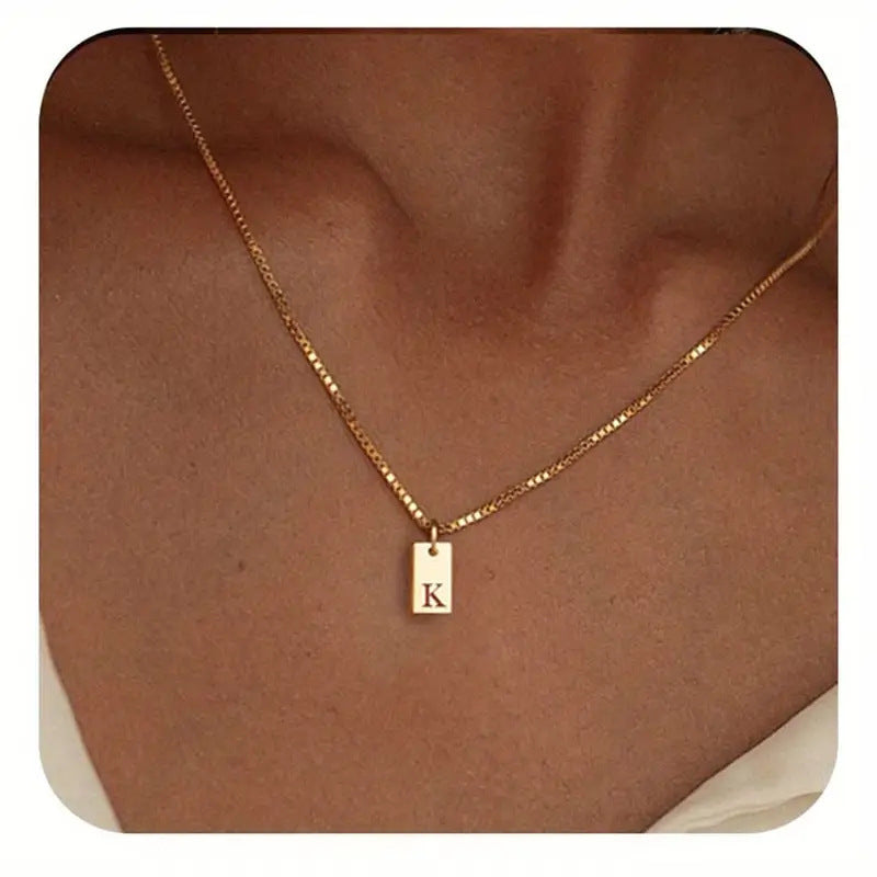 Stainless Steel Letter Pendant Necklace – Box Chain