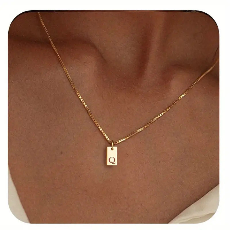 Stainless Steel Letter Pendant Necklace – Box Chain