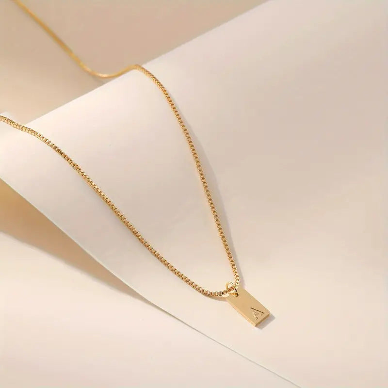 Stainless Steel Letter Pendant Necklace – Box Chain