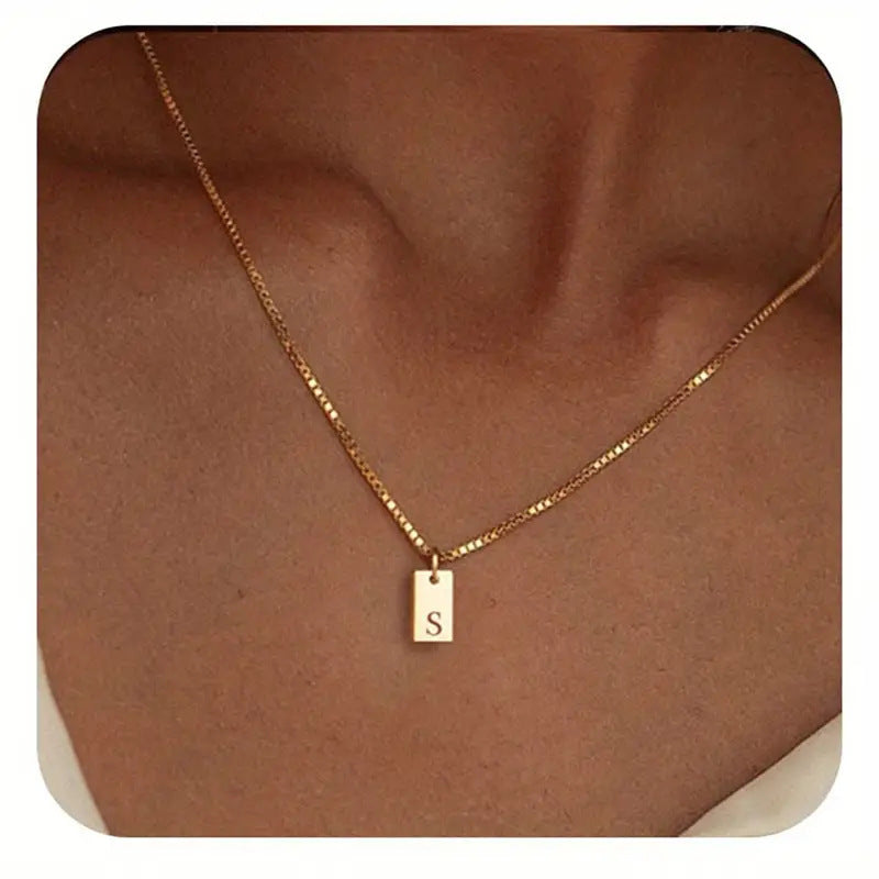 Stainless Steel Letter Pendant Necklace – Box Chain