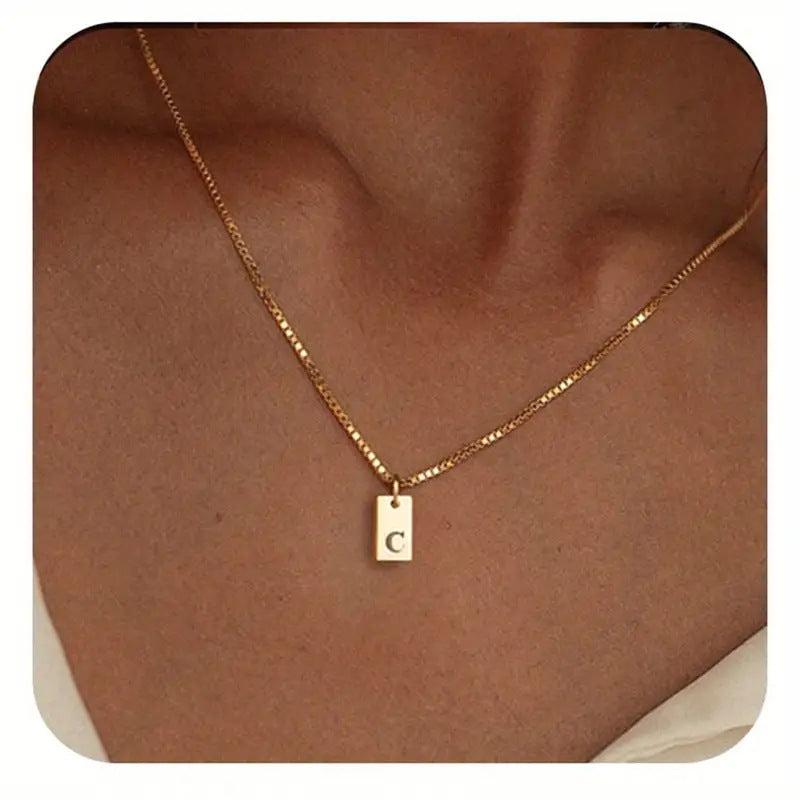 Stainless Steel Letter Pendant Necklace – Box Chain