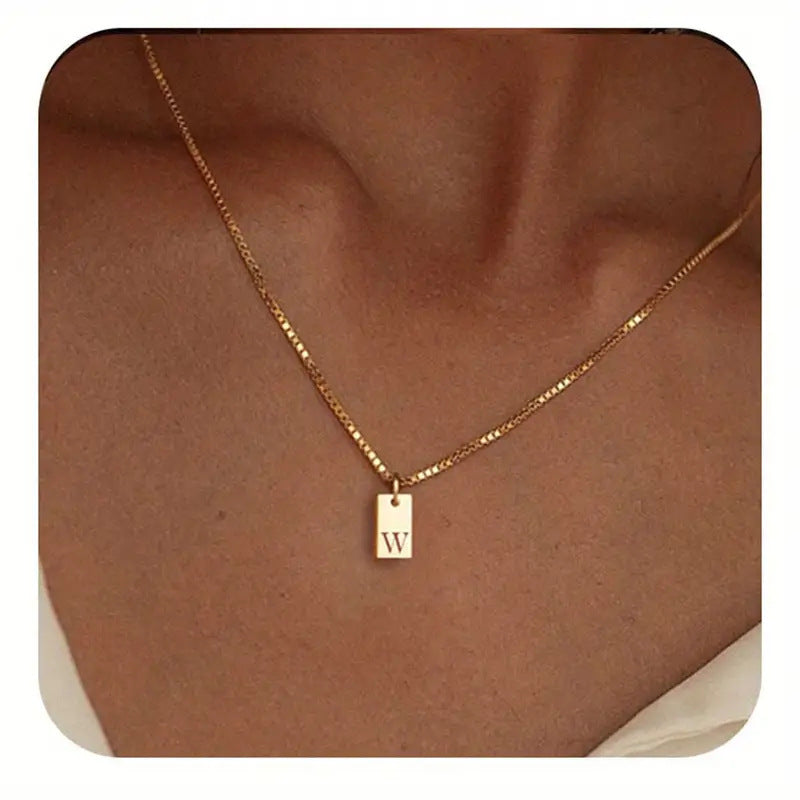 Stainless Steel Letter Pendant Necklace – Box Chain
