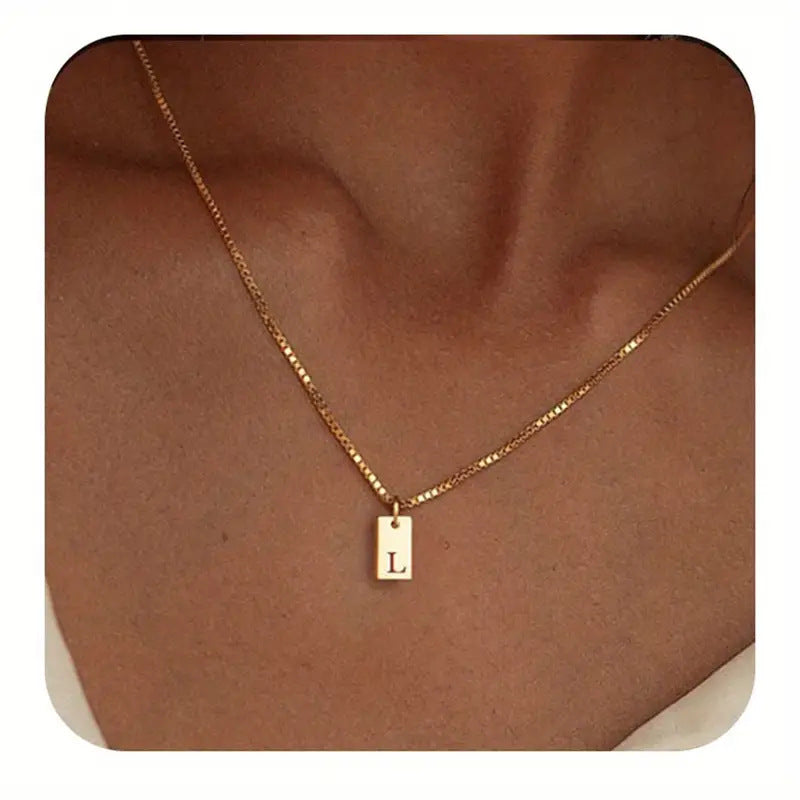 Stainless Steel Letter Pendant Necklace – Box Chain