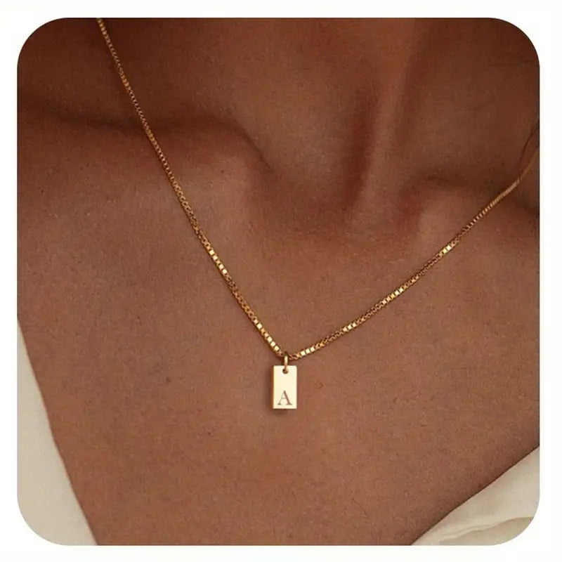 Stainless Steel Letter Pendant Necklace – Box Chain