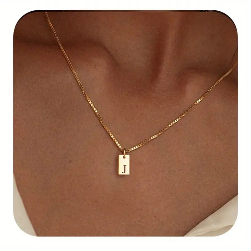 Stainless Steel Letter Pendant Necklace – Box Chain