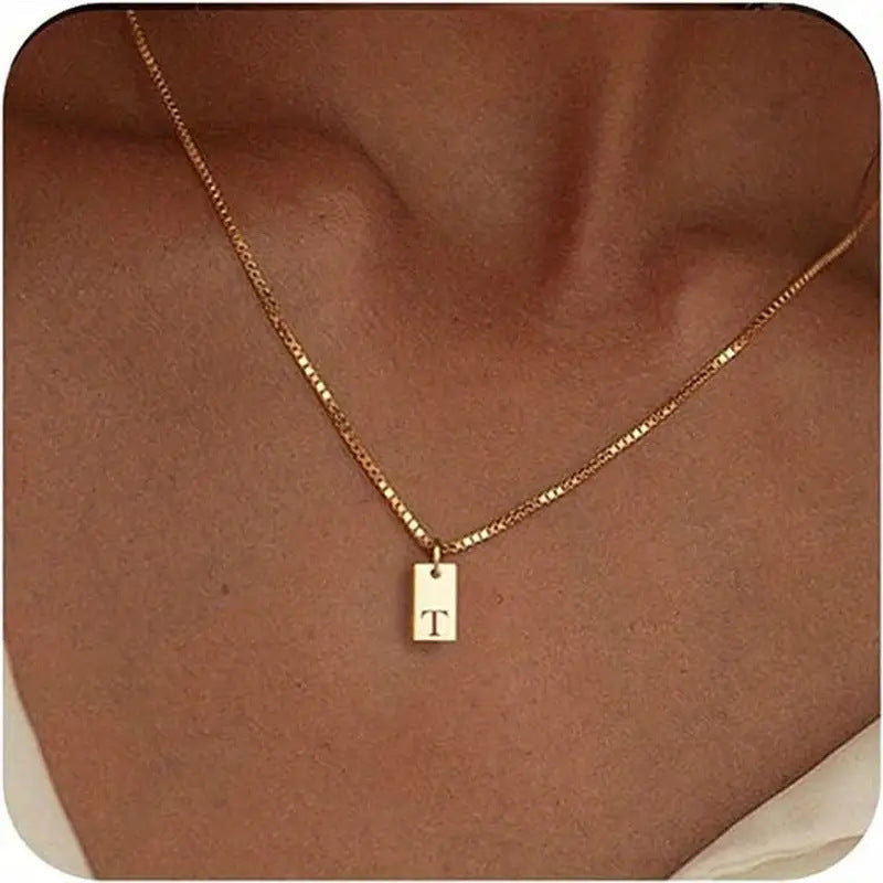 Stainless Steel Letter Pendant Necklace – Box Chain