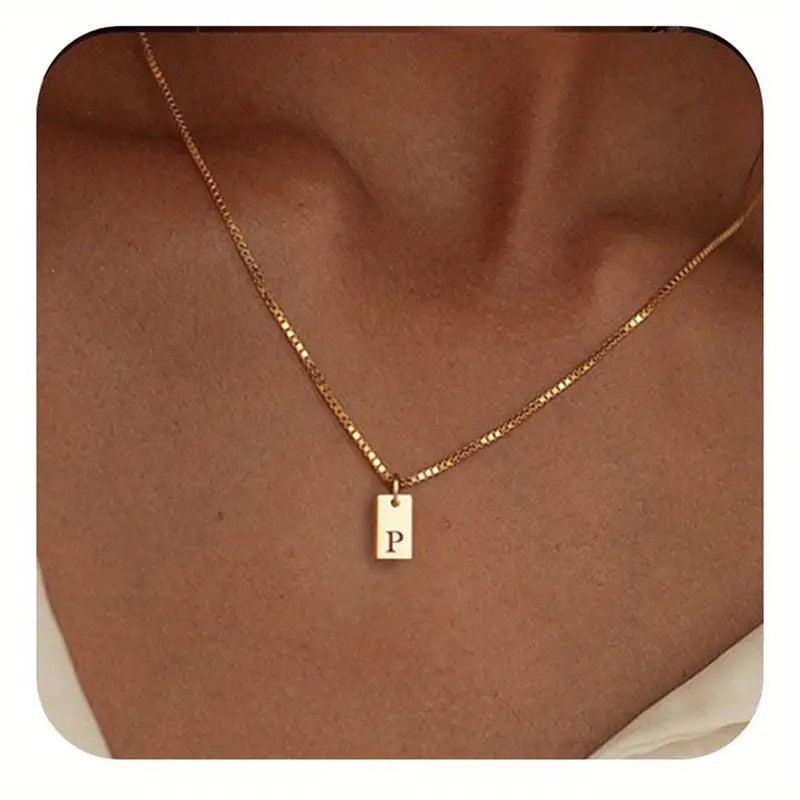 Stainless Steel Letter Pendant Necklace – Box Chain