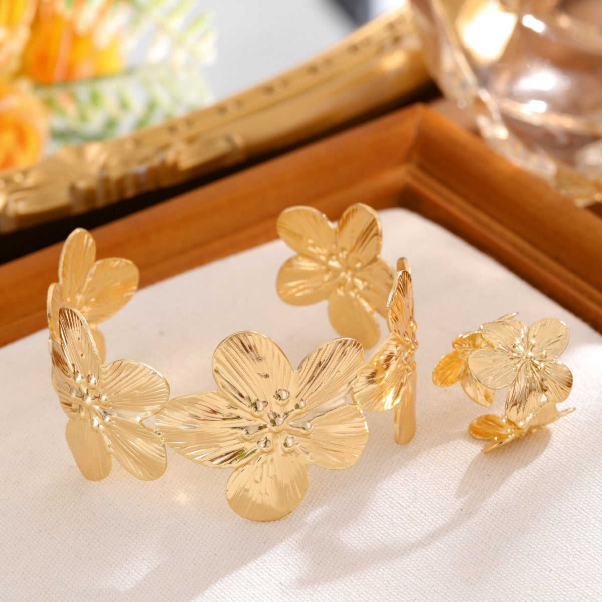 Flower Bracelet Ring Set