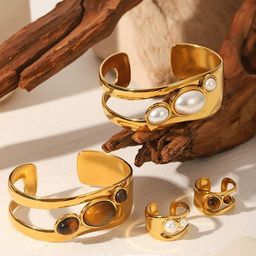 Natural Stone Wide Face Bracelet