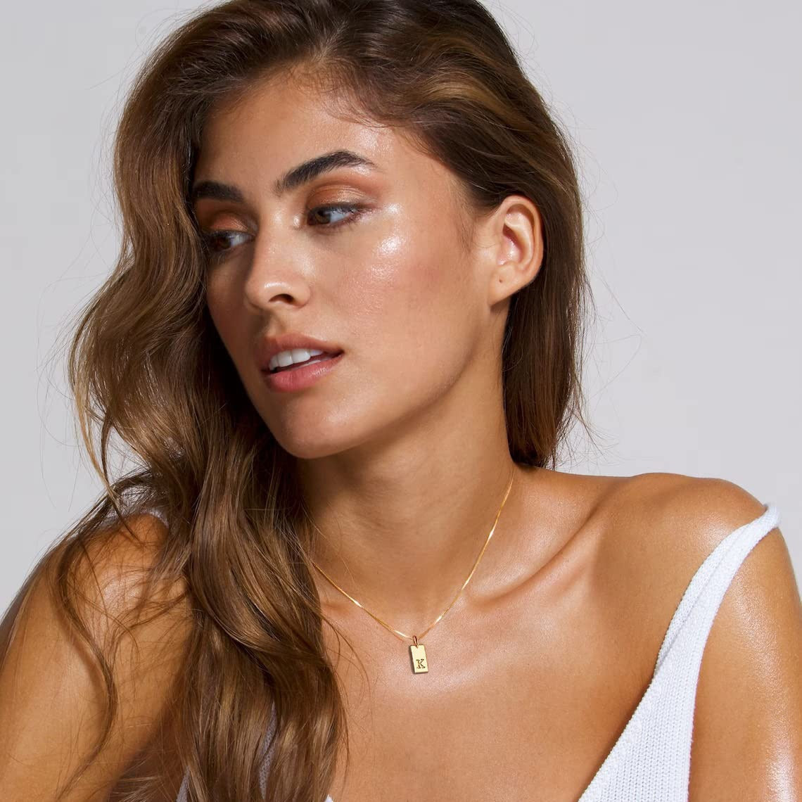 Stainless Steel Letter Pendant Necklace – Box Chain