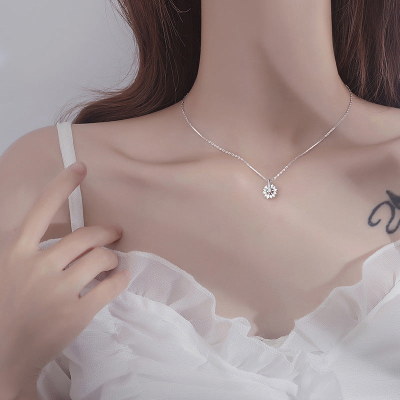 Pure Silver Rotating Snowflake Necklace
