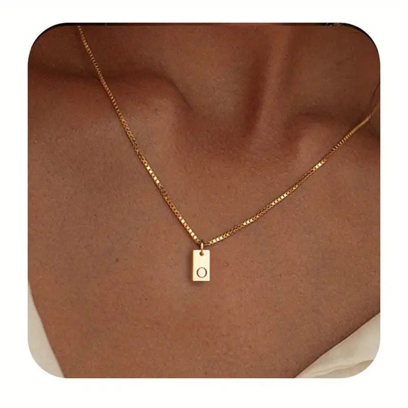 Stainless Steel Letter Pendant Necklace – Box Chain