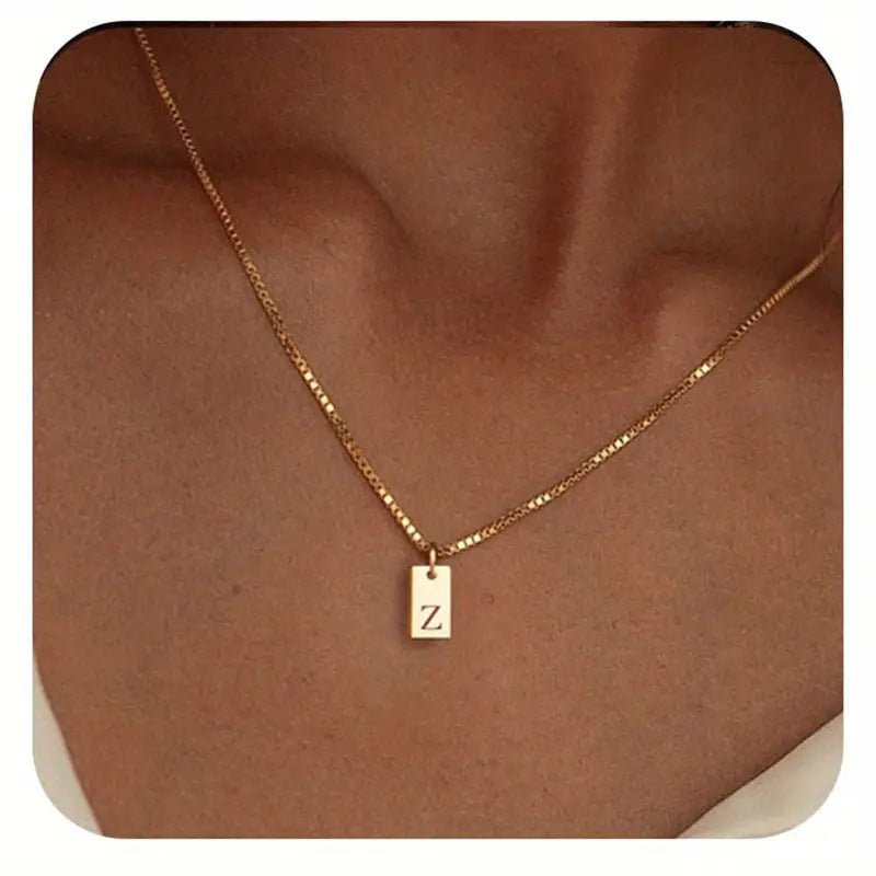Stainless Steel Letter Pendant Necklace – Box Chain
