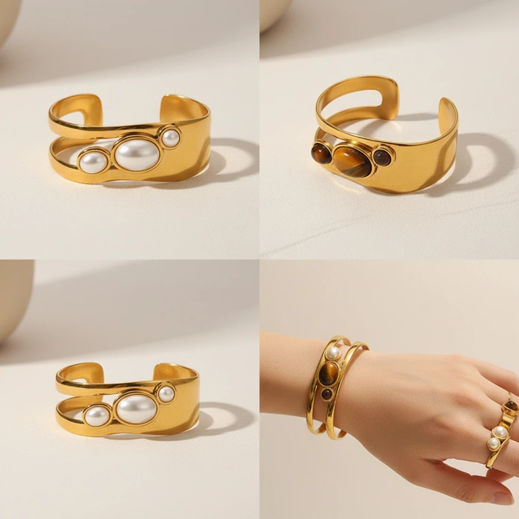 Natural Stone Wide Face Bracelet