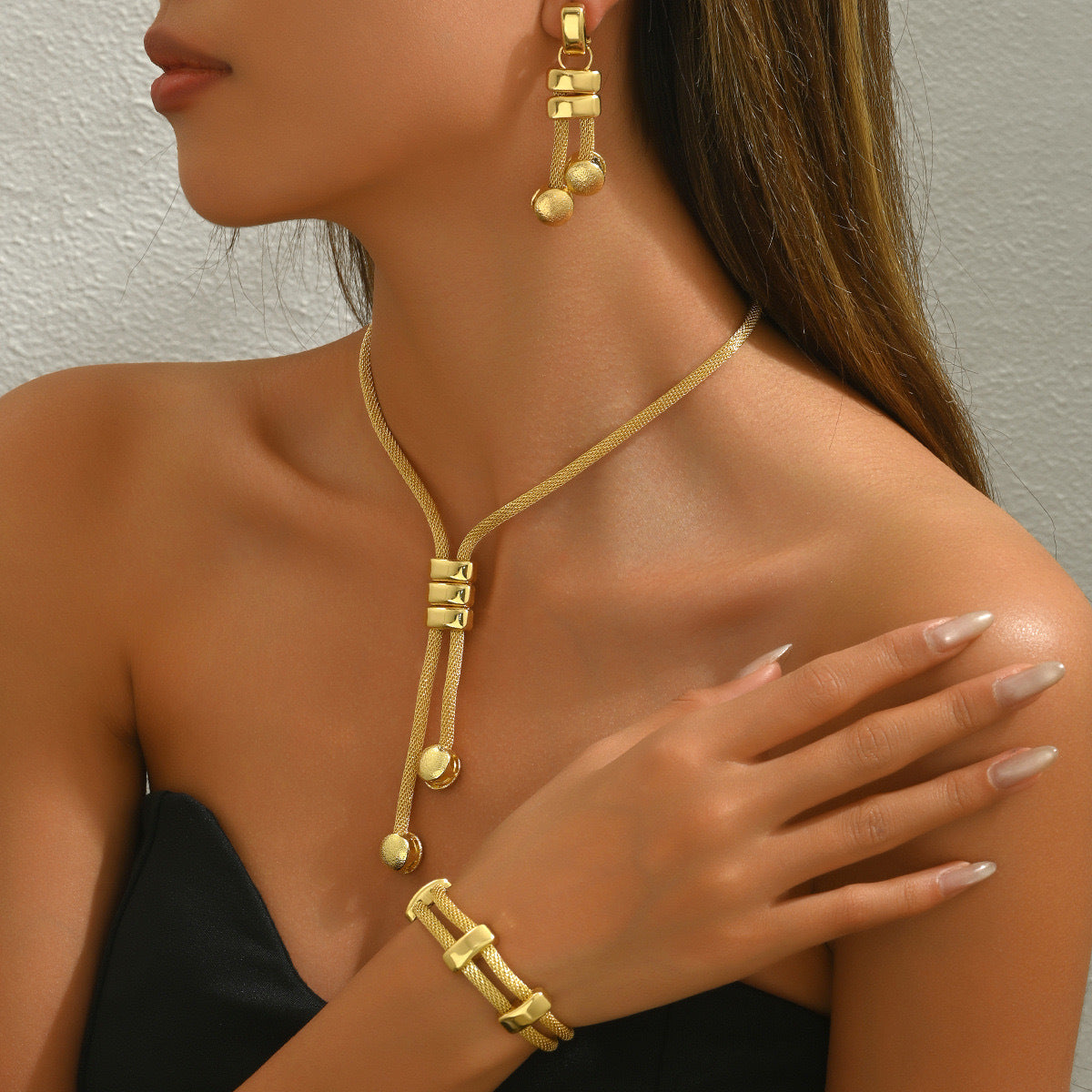 18K Necklace Geometric Bracelet set