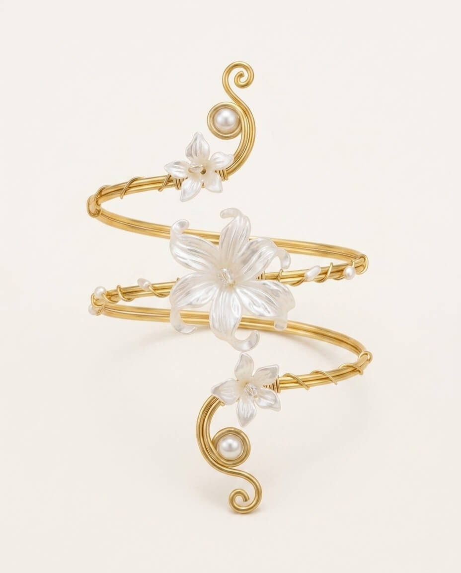 Floral adjustable gold arm cuff bracelet for women minimalist jewelry