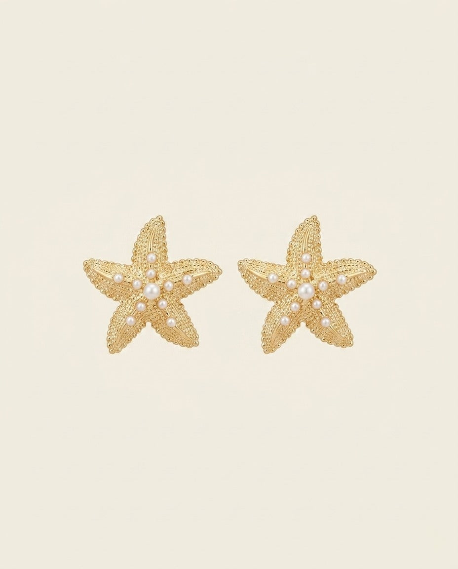 Starfish pearl stud gold earrings for women dainty ocean jewelry